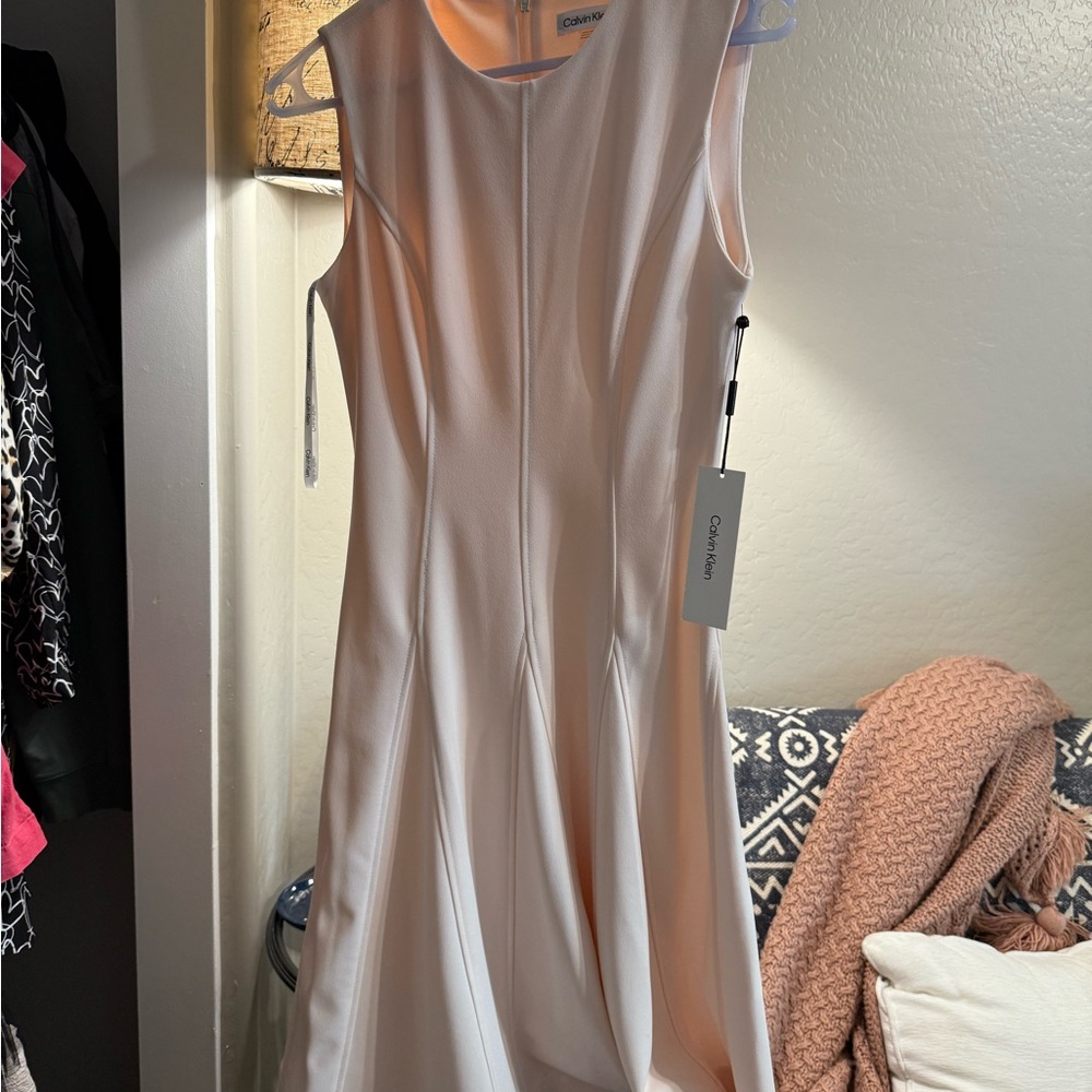 Calvin Klein Cream Midi Dress with Timeless Elegance